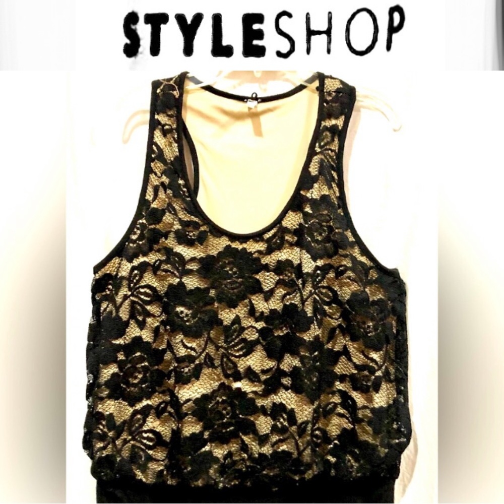 🛍️STYLESHOP all over black lace sleeveless razerback banded top size M EUC